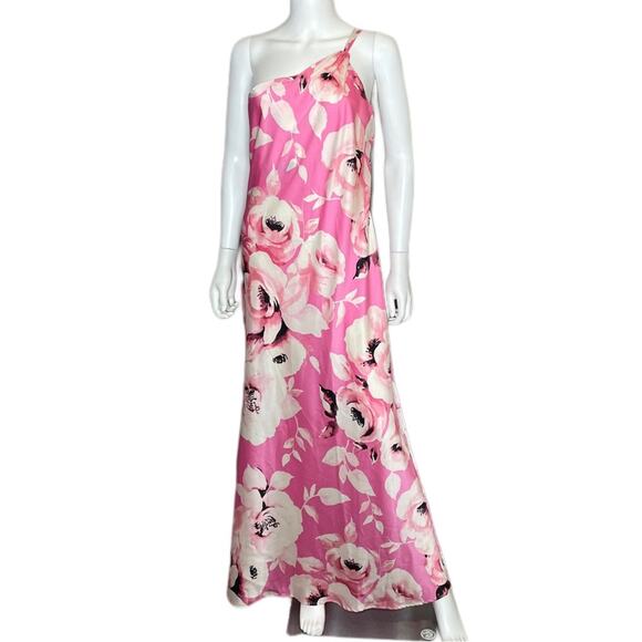 The Fashion Poet Rose One-Shoulder Gown Black/Pink Women’s Sz L - Picture 2 of 6